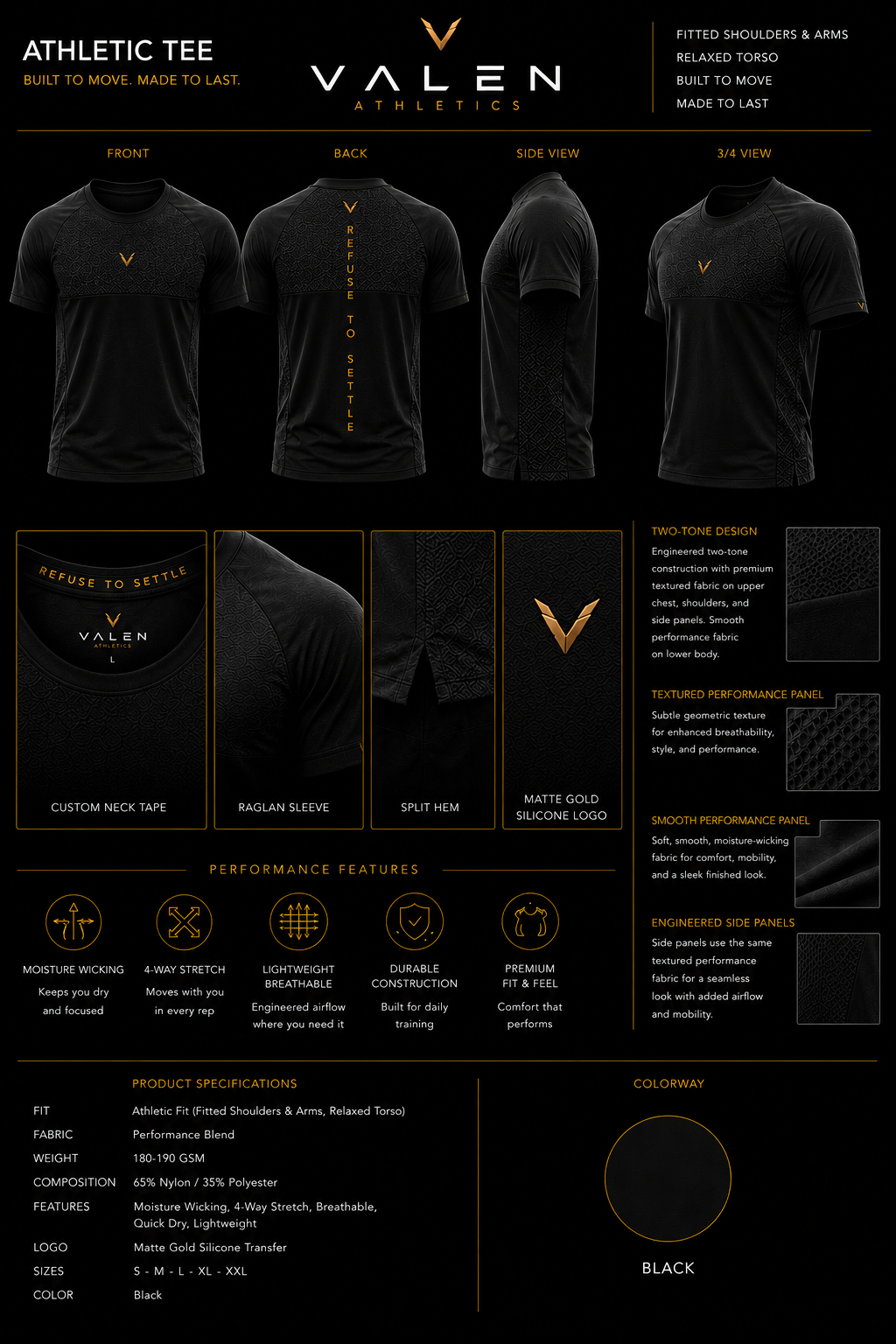 Valen Athletics — Athletic Tee technical specification